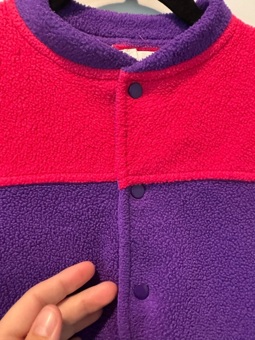 Vintage 80s Colorblock Fleece One Piece Pink & Purple Infant Size 6-12 Months